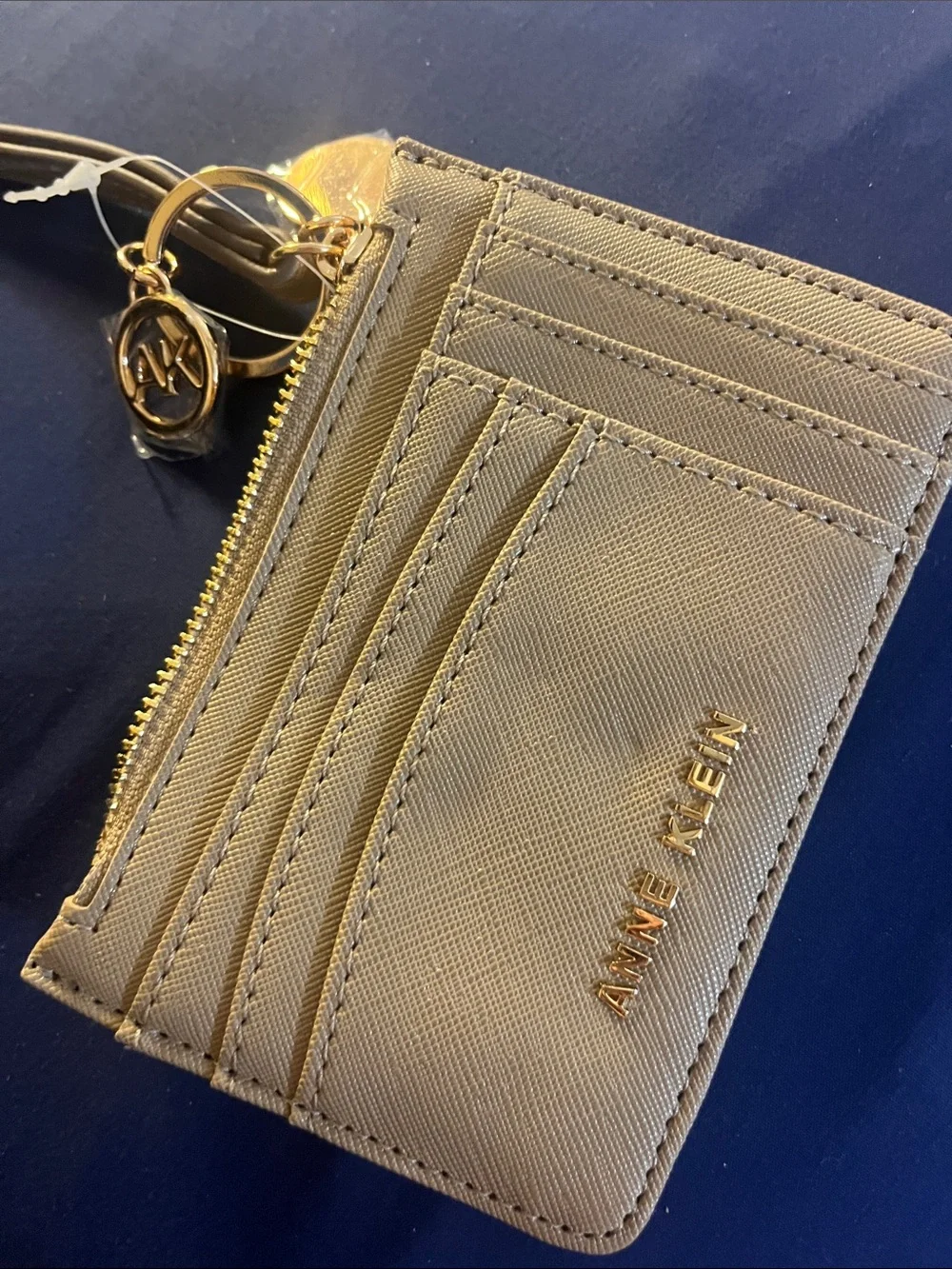 Anne Klein Gold Metallic Card Holder Wristlet with Charm NWOT #C54